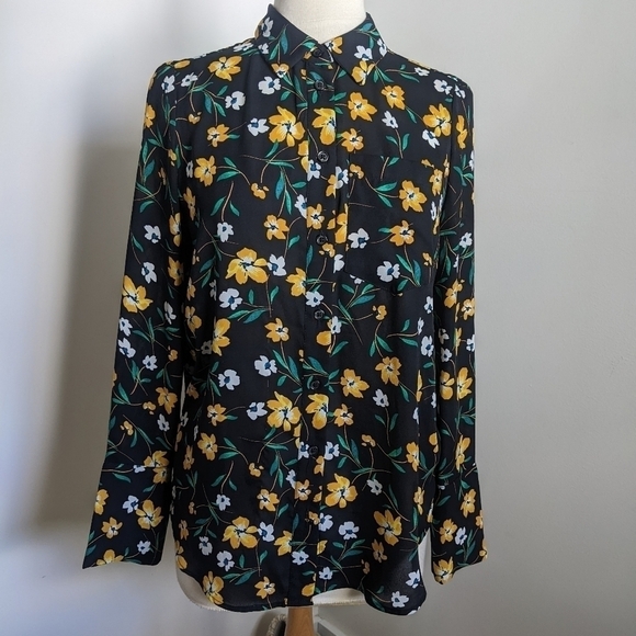 WHO What Wear Black Floral Button Down Blouse S Office Work Brunch - Picture 4 of 15